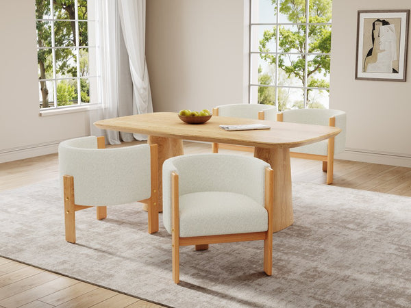 English Elm Upholstered Boucle Dining Armchair Set Rubberwood Frame Modern Minimalist Style N779P341538W-2