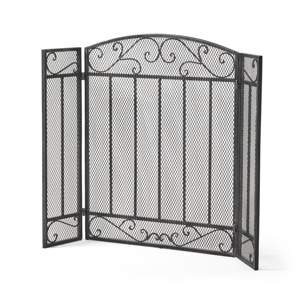 English Elm Christopher Knight Home® - FIRE Decorative Iron Fireplace Screen with Durable Mesh Shield and Classic Curved Frame for Safety and Style Black+Silver 65184.00BLKSILV