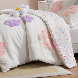 JLA Home Urban Habitat Kids - Floral Reversible Tufted Chenille Comforter Set for Kids — Whimsical Flower Pillow, Hypoallergenic Finish 88 L x 88 W x 1H UHK10-0227