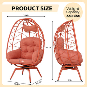 English Elm Oversized Swivel Rattan Egg Chair with Thick Cushions for Patio or Indoor Lounge T5880P501013