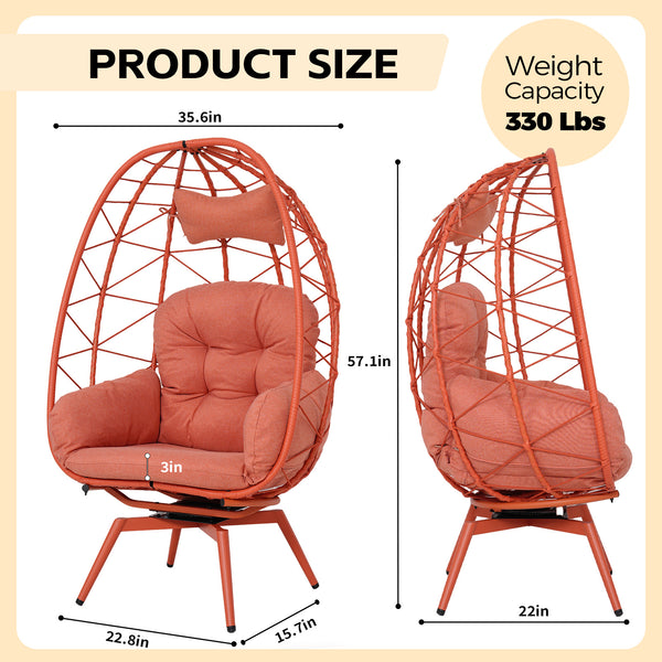 English Elm Oversized Swivel Rattan Egg Chair with Thick Cushions for Patio or Indoor Lounge T5880P501013