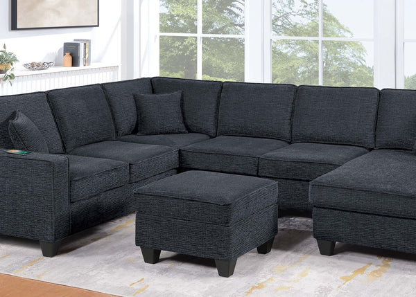 English Elm Contemporary Chenille U-shape Sectional with Usb Charging Chaise and Ottoman Included Black,Slate B011S02189