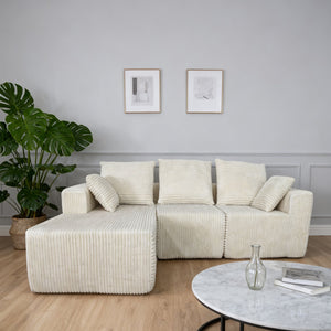 English Elm Corner Modular Sectional Sofa with Plush Fabric Converts to Loveseat or Guest Bed Beige W3064S00001