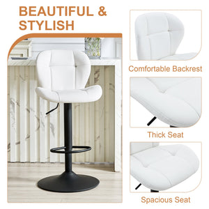English Elm Set of 2 Tufted Pu Swivel Barstools Adjustable Height White Cushioned Kitchen Seating W3875P382614