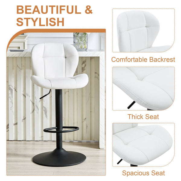 English Elm Set of 2 Tufted Pu Swivel Barstools Adjustable Height White Cushioned Kitchen Seating W3875P382614