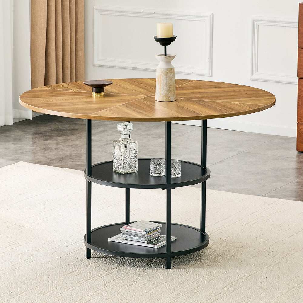 English Elm 47.3-inch Round Dining Table Two Tier Mdf Geometric Wood Black Seats Four W1151P428201