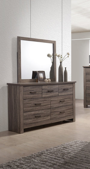 English Elm Natural Retro-Modern Wooden Dresser with Tapered Legs, Weathered Grey-Brown Finish & Black Grooves Natural 62 L x 21 W x 5 H B011P193966
