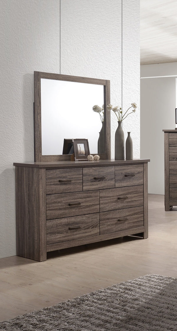 English Elm Natural Retro-Modern Wooden Dresser with Tapered Legs, Weathered Grey-Brown Finish & Black Grooves Natural 62 L x 21 W x 5 H B011P193966