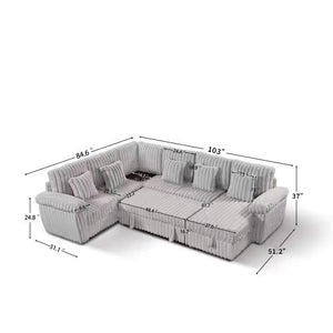 English Elm 103-inch U-shaped Corduroy Sectional with Sleeper Storage and Built-in Corner Table W2564S00139