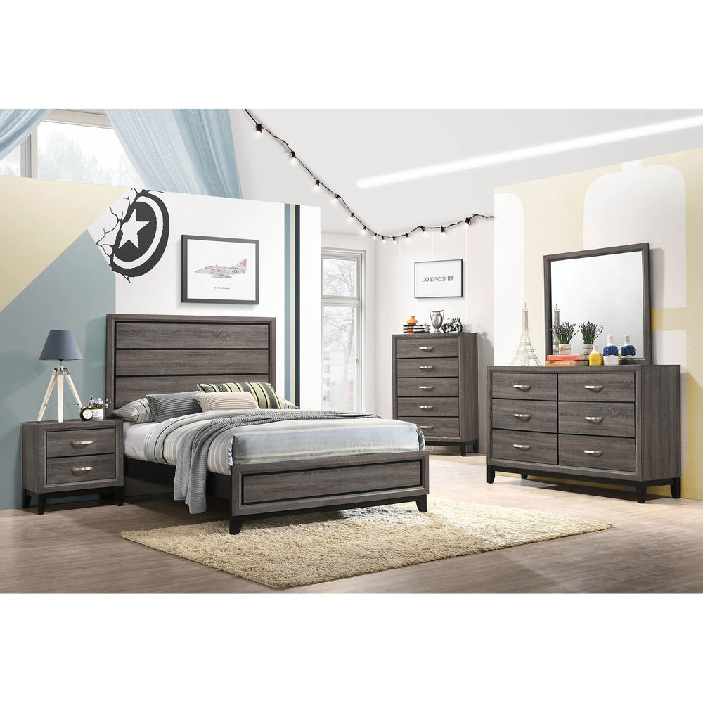 English Elm Cabrillo Two-tone Grey Oak Twin Bedroom Set with Nickel Hardware and Dovetail Storage B062S01686