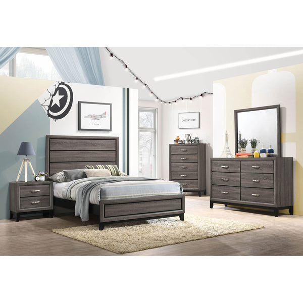 English Elm Cabrillo Two-tone Grey Oak Twin Bedroom Set with Nickel Hardware and Dovetail Storage B062S01686