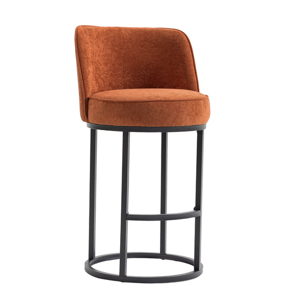 English Elm Counter Height Barstools Set of 2 Linen Upholstered Barrel Seat with Iron Legs Orange W395P410432