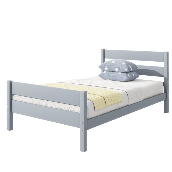 English Elm Twin Minimalist Rubberwood Bed with Headboard & Footboard, Grey Storage Twin Frame, 250lb Capacity W504P284274
