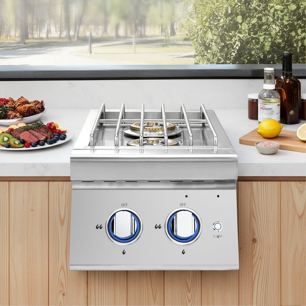 English Elm Double Built-in Propane Burners 304 Stainless Steel Outdoor Kitchen Bbq Island Grill W5057P394288