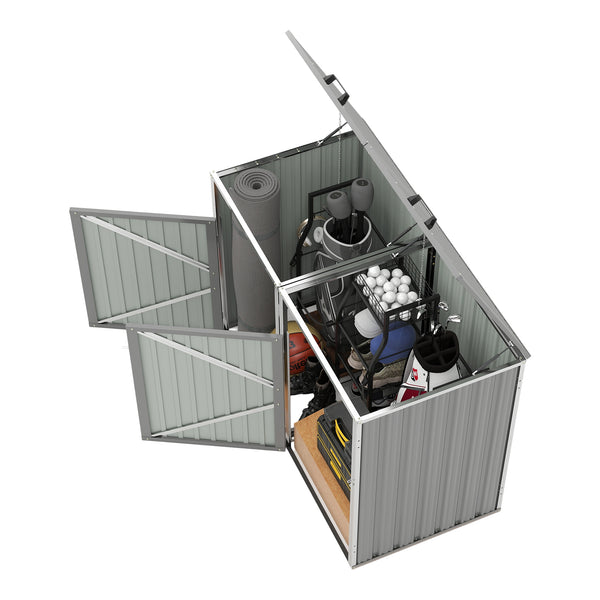 English Elm Garbage Bin Shed Galvanized Steel Enclosure for Two Cans Outdoor Weather Resistant Light Gray W1598P357715