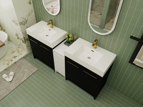 English Elm 72 Inch Freestanding Bathroom Vanity Set With Resin Sink, Storage Cabinets & Soft-Close Doors W999S00300