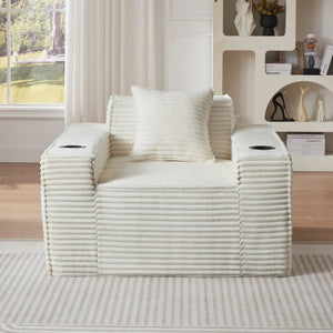 English Elm 1seater Corduroy Cloud Sofa Compact Pocket Spring Chair for Studio Apartment Office White W3396P434748