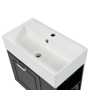 English Elm Christopher Knight Home® - 21.8" Wall-Mounted Bathroom Vanity with Ceramic Sink, Soft-Close Drawer, Adjustable Shelves & Tissue Holder Black N759P292550B