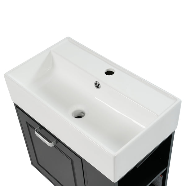 English Elm Christopher Knight Home® - 21.8" Wall-Mounted Bathroom Vanity with Ceramic Sink, Soft-Close Drawer, Adjustable Shelves & Tissue Holder Black N759P292550B