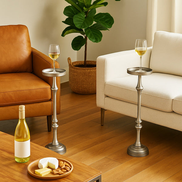 English Elm 26in. Steel Martini Side Tables Powder Coated Matte Patio Lounge Accent Set of 2 Brushed Silver B2751P436402