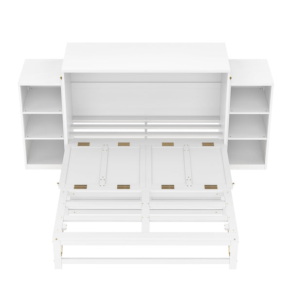 English Elm Full-Size Murphy Bed With Stylish Storage Drawers & Shelves – Perfect For Compact Spaces & Guests! W1580S00251