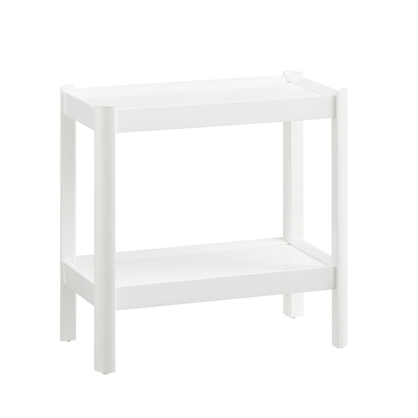 English Elm Yonda White Nightstand with Two Raised-Edge Shelves, Rounded Corners, Floor Glides — Solid Wood/MDF Elegance B050P376964
