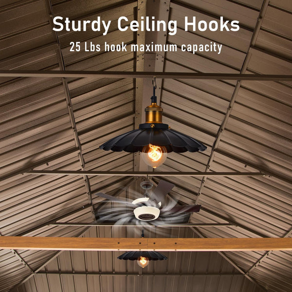 English Elm 14x22FT Hardtop Gazebo Metal Pavilion with Galvanized Double Roof, Aluminum Frame, Gutter, Curtains & Netting Yellow Brown W1859S00106