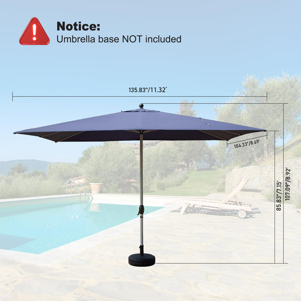 English Elm Rectangle Patio Umbrella with Crank Lift and Tilt, UV-Resistant 180G Polyester Canopy, Ventilated Shade (Base Not Included) Navy Blue W1859P353557