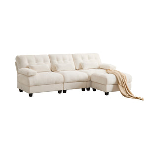 English Elm Ottoman and Chenille Sofa Set with Adjustable Backrest for Relaxed Living Room Comfort Beige W2606P359224