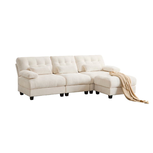 English Elm Ottoman and Chenille Sofa Set with Adjustable Backrest for Relaxed Living Room Comfort Beige W2606P359224