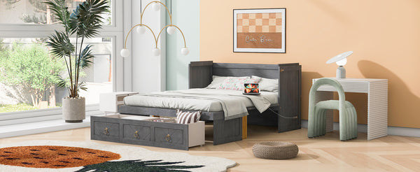English Elm Queen Murphy Wall Bed with Pull Out Storage Drawer and Built in Usb Charging Gray LP000428AAE