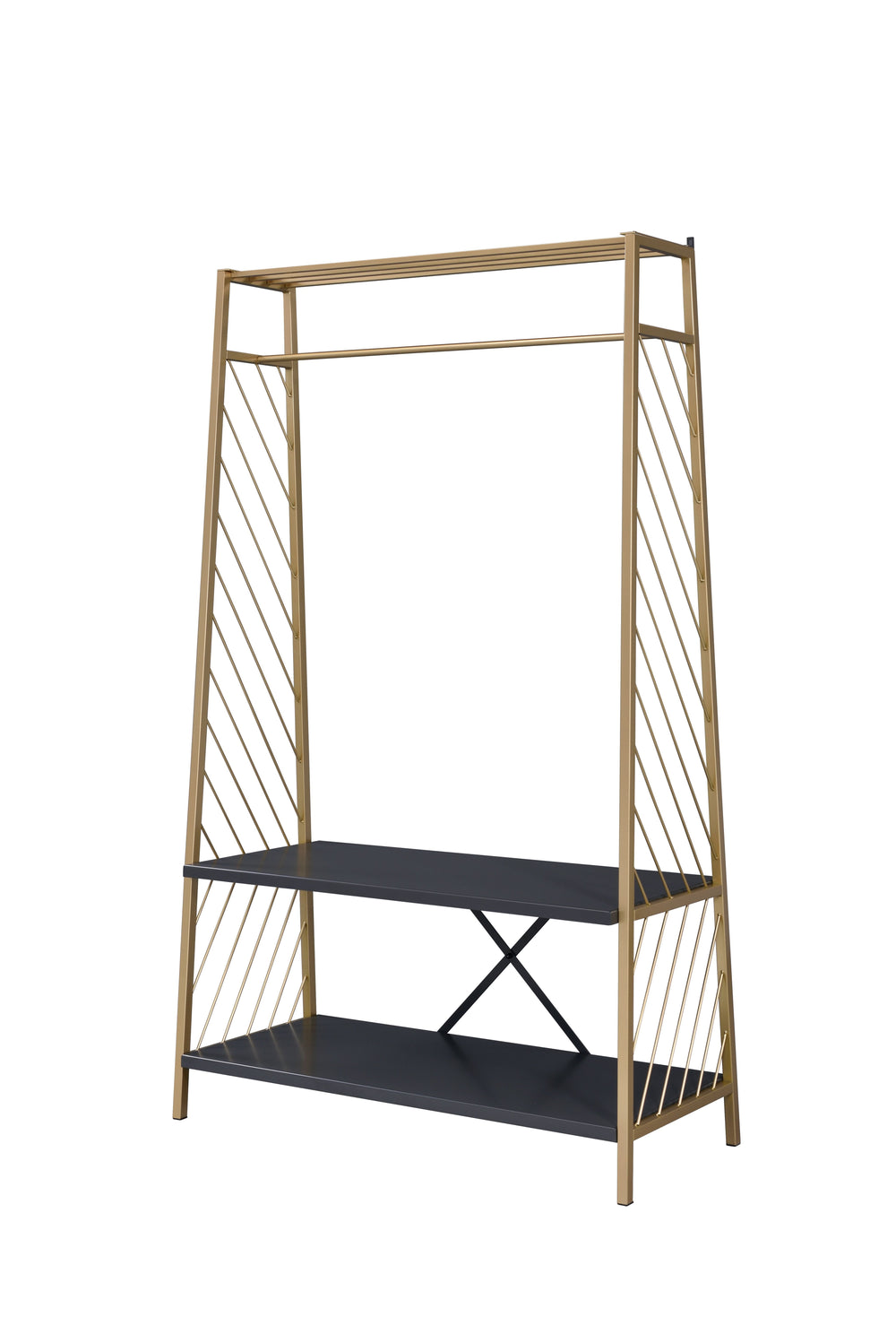 English Elm Pahor Metal Hall Tree in Gold & Black Finish with 2-Tier Shelves, 1 Hanging Rail, KD Design — Stylish Entryway Organizer B2726P278588