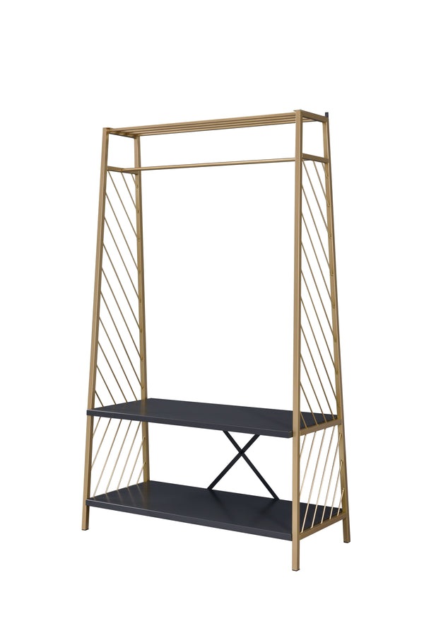 English Elm Pahor Metal Hall Tree in Gold & Black Finish with 2-Tier Shelves, 1 Hanging Rail, KD Design — Stylish Entryway Organizer B2726P278588