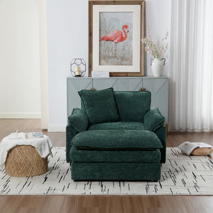 English Elm 44.5" Oversized Club Chair with Ottoman Chenille Upholstered Solid Wood Reading Seat Green W3244S00007