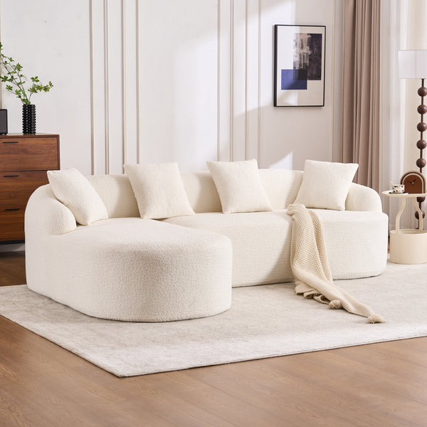 English Elm Boneless L-Shape Sectional Sofa with Curved Chaise Modern Modular Chenille Couch 30D Foam Comfort Lounge Elegance for Living Room Apartments White W2231S00008