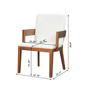 English Elm Modern Ergonomic PU Leather Dining Chairs Set of 2 with Reinforced Lumbar Support, Compact Style & Comfort Walnut,White N842P299017H