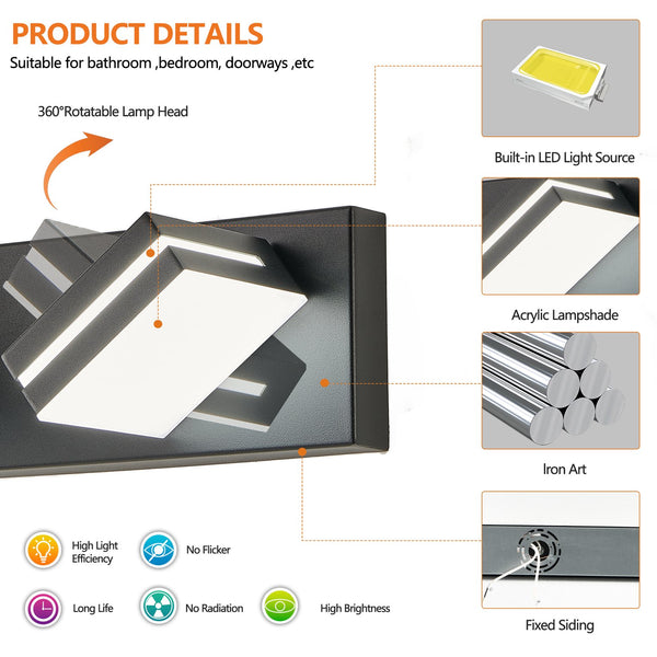 English Elm Modern Black Led Vanity Light - 7-Light Wall Sconce For Makeup, Easy Install, Energy Efficient Design W2312P374917