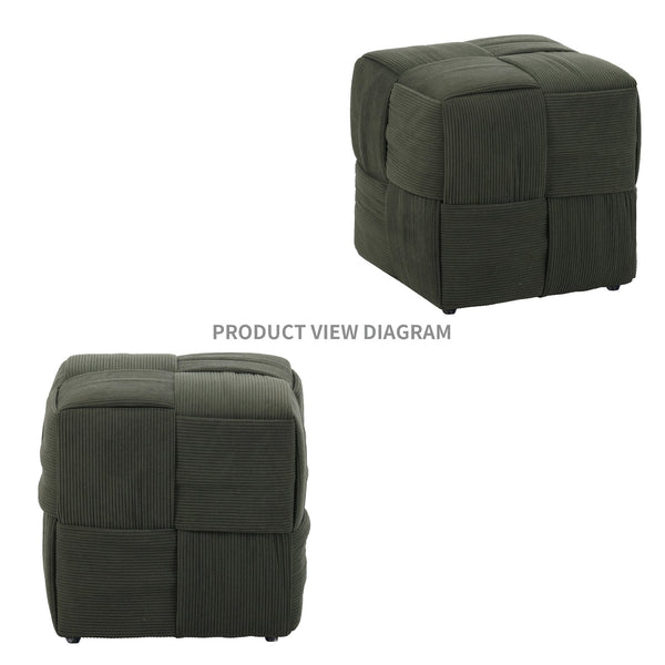English Elm Ottoman Plush Corduroy Round Footrest Stool with High‑Resilience Foam, Sturdy MDF Frame, Versatile Use Green W3851P369741