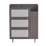 English Elm Modern Minimalist Storage Cabinet, Japanese Rattan Shoe Cabinet, Bed Top Cabinet, Small Home Furniture. Suitable For Corridors and Living Rooms. Gz-Di-03