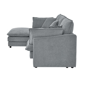 English Elm Modern Sectional Convertible Sofa with Ottoman, Oversized L-Shaped 4-Seater Towel Fabric Comfort Grey W1413S00079