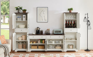 English Elm TV Cabinet Set Modern White Walnut Multifunctional Wall Unit with Console, Sideboards & Storage Features 108.7" W1162S00011