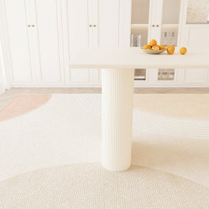 English Elm 63" Cream Mdf Dining Table and Six Beige Pu Chair Set with Sculpted Legs W2189S00848