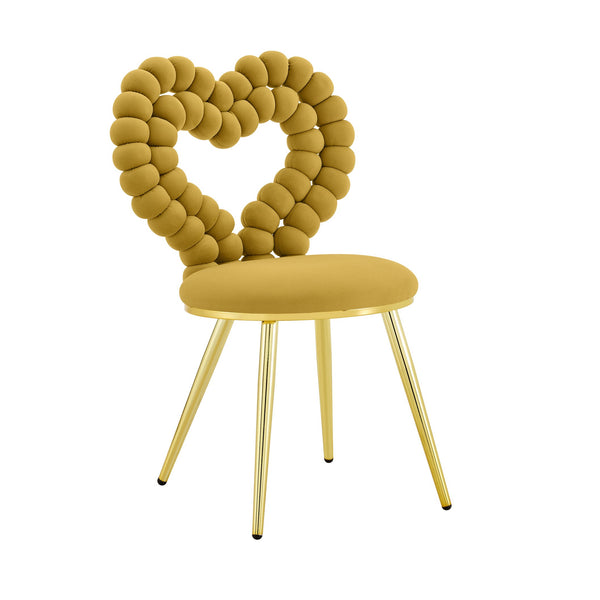 English Elm Unique Heart Shaped Bubble Tufted Velvet Accent Chair Glam Metal Frame Vanity Seat Gold,Yellow W3875P446140