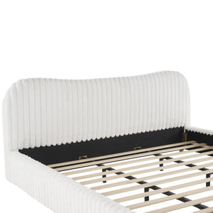 English Elm Christopher Knight Home® - Sleek White Boucle Upholstered Bed With Wavy Headboard & Vertical Stitching - King Size Comfort N769P261294W