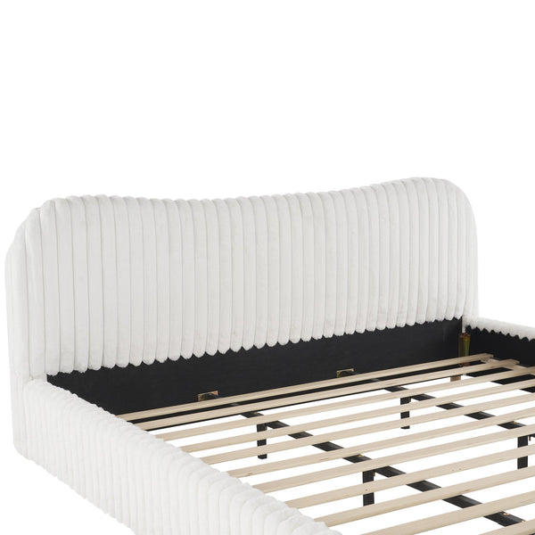 English Elm Christopher Knight Home® - Sleek White Boucle Upholstered Bed With Wavy Headboard & Vertical Stitching - King Size Comfort N769P261294W