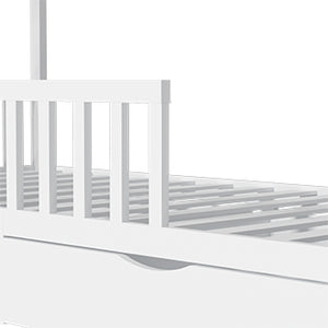 English Elm Full House Bed Cream White with Roof & 2 Storage Drawers, Solid Wood Montessori Full Frame for Kids W2992S00004