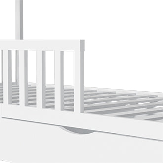 English Elm Full House Bed Cream White with Roof & 2 Storage Drawers, Solid Wood Montessori Full Frame for Kids W2992S00004