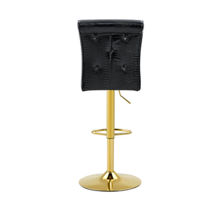 English Elm A Set of 2 Glam Faux Alligator Pvc Barstools with Crystal Buckle Detail Black W1512P491865
