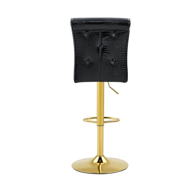 English Elm A Set of 2 Glam Faux Alligator Pvc Barstools with Crystal Buckle Detail Black W1512P491865