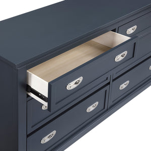 English Elm Navy Six Drawer Wooden Dresser with Dovetail Joinery and Nickel Pulls for Bedroom B011P462895